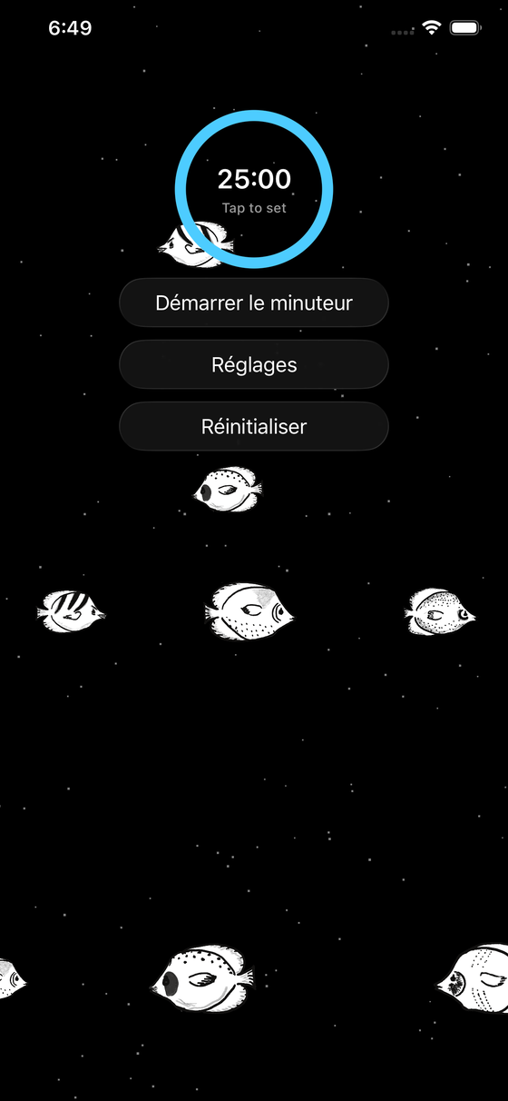 Menu principal d'Aquarium Zen: Retro avec des poissons dessin&eacute;s &agrave; la main